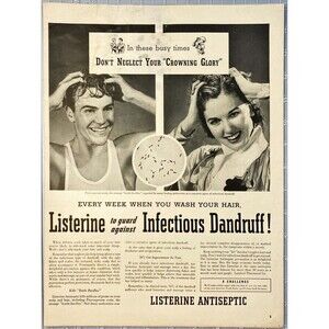 Listerine Antiseptic "Once a week Wash Hair to stop Infectious Dandruff" Ad 1942